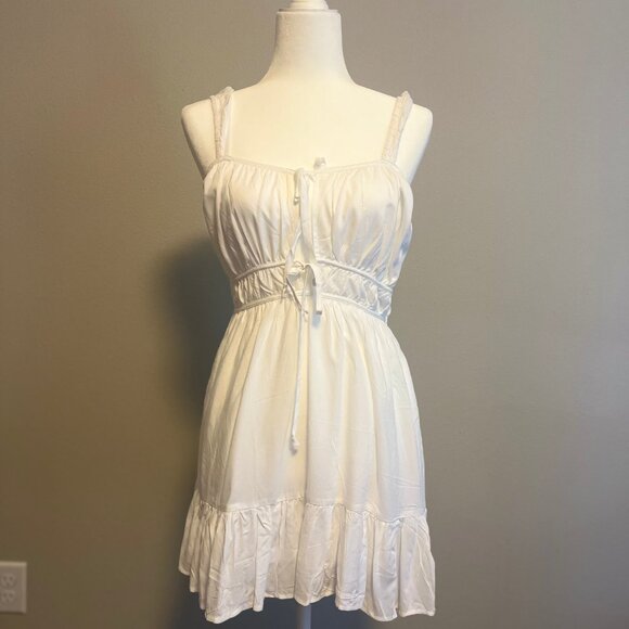 Adorable White Ruffle Hem Tie-Front Sundress American Eagle Outfitters - Picture 7 of 7